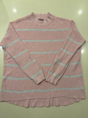 American Eagle Striped Pink & Grey Lightweight Sweater
